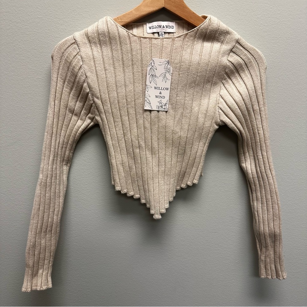 Willow & Wind Cropped Ribbed Sweater Womens Size XS Sheer Bliss Fitted Nylon NWT